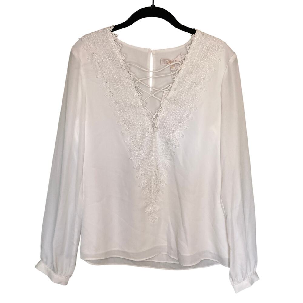 NWT WAYF Lace-Up V-Neck Embroidered Blouse Size Small Renaissance Fairy Peasant